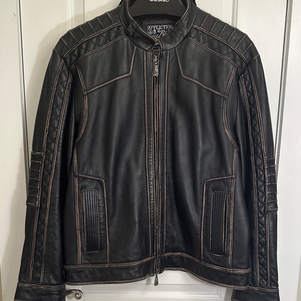 Affliction Men’s Black Distressed Leather Jacket